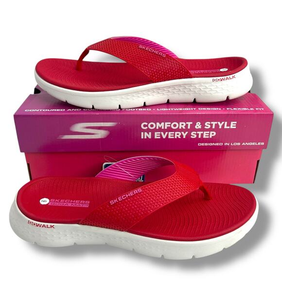 NEW Skechers Go Walk Flex Sandal Size 9 Eve 141457 Red Toe Post Flip Flops - Picture 2 of 13